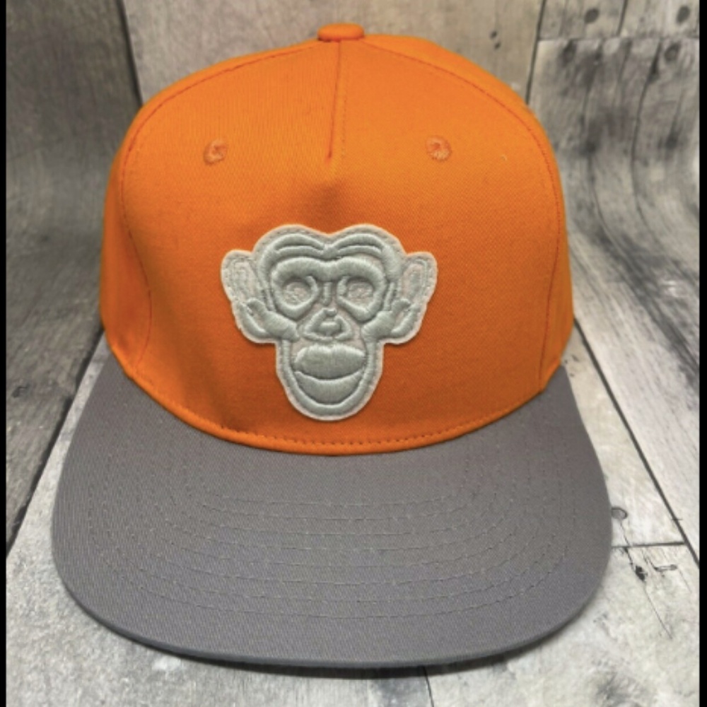Monkey Sport Embroidered Snapback Hat Orange- White. Pre-owned.
